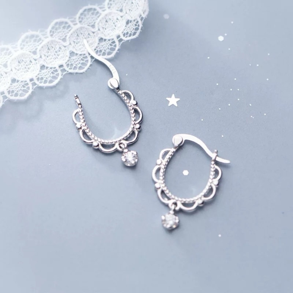 New Sterling Silver 925 Lace Huggie Hoop Earrings set